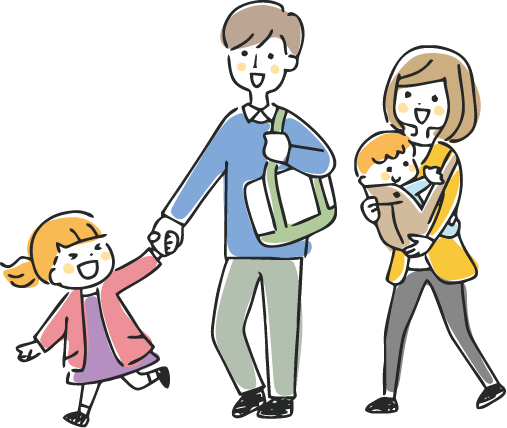 見学をする家族のイラスト